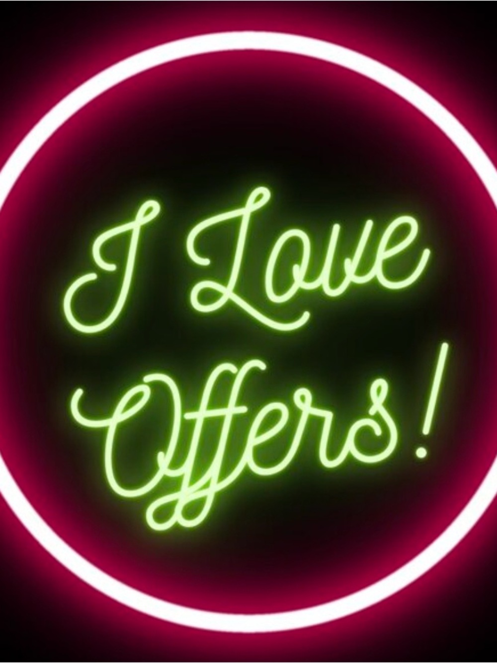 Neon Wall Art Sign - "I Love Offers!"